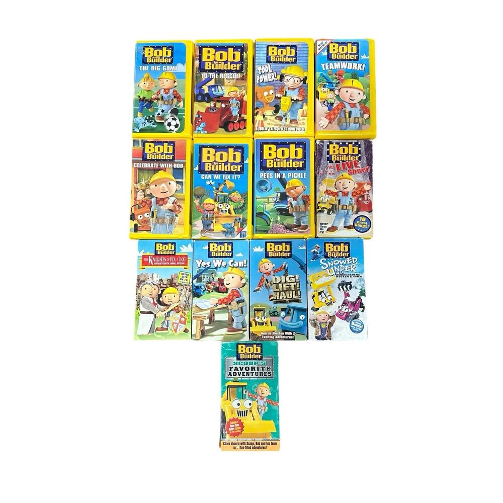Vtg Bob the Builder Lot of 13 VHS Tapes Some Yellow Clamshell Kids Y2K TV Show